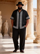 Big & Tall Men's Black Totem Print Short Sleeve Shirt Pants Set