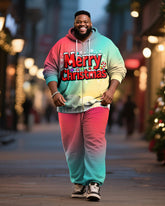 Big & Tall Men's Merry Christmas Gradient Alphabet Print Cardigan Hoodie Suit