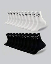 5 Pairs/10 Pairs Men/Women Solid Color Ankle Socks, Black & White, Versatile Crew Socks For All Seasons, Fall