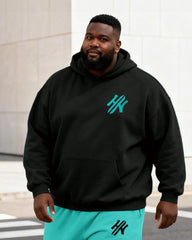 Big & Tall Men's Black And Green Contrast Letter Print Hoodie Set