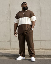 Big & Tall Men's Brown And White Contrast Striped Printed T-Shirt Pants Set