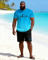 Big & Tall Men's Fishing ECG Print Round Neck Short Sleeve T-Shirt Shorts Set