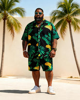 Big & Tall Men's Yellow Bottom Banana Tree Print Short Sleeve Shirt Shorts Set