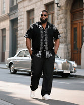 Big & Tall Men's Gothic Pattern Stitching Plinting Printed Short Sleeve Shirt And Trousers Set