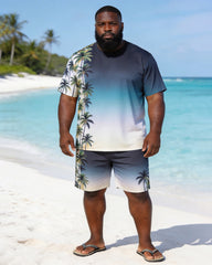 Big & Tall Men's Blue And White Coconut Grove Gradient Print Crewneck Short Sleeve T-Shirt Shorts Set