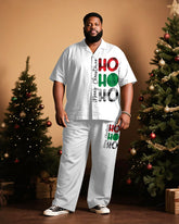 Big & Tall Men's Merry Christmas Letter Print Short Sleeve Shirt Trousers Suit