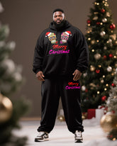 Big & Tall Men's Black Christmas Skull "Merry Christmas" Printed Hoodie Set