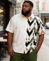 Big & Tall Men's Off-white Geometric Print Short Sleeve Shirt