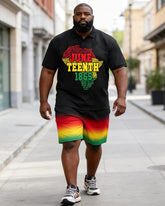 Big & Tall Men's Juneteenth Africa Map 1865 Print POLO Short Sleeve Shorts Set