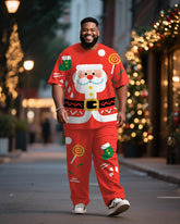 Big & Tall Men's Santa Claus Cosplay Printed T-Shirt Trousers Suit