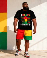 Big & Tall Men's "I Am Black Every Month" Printed Round Neck Short Sleeve T-shirt Shorts Set