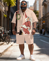 Big & Tall Men's Santa Claus Graffiti Funny Print Short Sleeve Shirt Shorts Set
