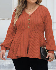 Women's Large Solid Color Striped V-neck Gold Button T-shirt L-5XL