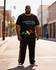Big & Tall Men's Three Little Birds Reggae Slogan Printed T-Shirt Pants Set
