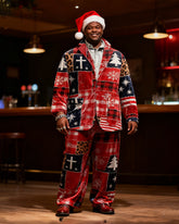 Big & Tall Men's Christmas Patchwork Element Print Suit
