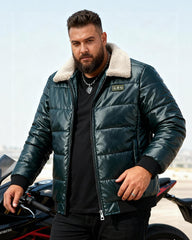 Big & Tall Men's Padded Lamb Wool Lapel Motorcycle PU Leather Jacket M-5XL