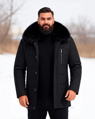 Big & Tall Men's Fur Collar Padded Camel Wool Coat