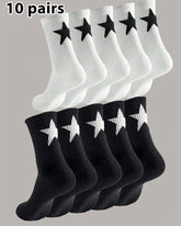 5 Pairs/10 Pairs Men/Women Solid Color Ankle Socks, Black & White, Versatile Crew Socks For All Seasons, Fall