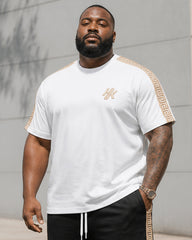 Big & Tall Men's Simple Crepe Stitching Printed Crewneck Short Sleeve T-Shirt Shorts Set