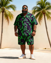 Big & Tall Men's Green Bottom Banana Leaf Printed Short Sleeve Shirt And Shorts Set