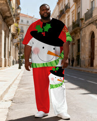 Big & Tall Men's Red Bottom Snowman Printed T-Shirt Pants Set