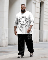 Big & Tall Men's Simple Line Puppy Letter Print Long Sleeve T-Shirt Pants Set