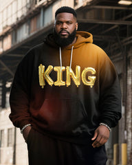 Big & Tall Men's Gradient King Alphabet Print Hoodie Set