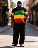 Big & Tall Men's Reggae Tricolor Gradient Printed T-Shirt Pants Set