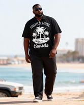 Big & Tall Men's Sun-chasing Coconut Tree Printed Zipper Polo Short-sleeved Pants Set