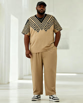Big & Tall Men's Khakis Black V Geometric Print T-Shirt Pants Set