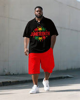 Big & Tall Men's Juneteenth Coconut Reggae Color Print POLO Short Sleeve Shorts Set