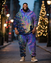 Big & Tall Men's Magic Star Black Cat Print Hoodie Set