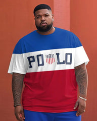 Big & Tall Men's Alphabet Flag Element Striped Print Round Neck Short Sleeve T-Shirt Shorts Set