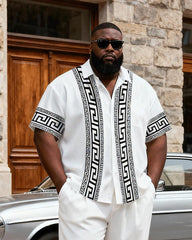 Big & Tall Men's Retro Court Style Printed Short Sleeve Shirt Trousers Set