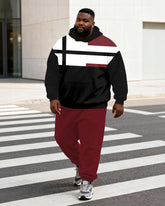 Big & Tall Men's Wine Red Contrast Geometric Print Hoodie Set