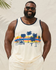 Big & Tall Men's Off-White Coconut Beach Print Tank Shorts Set