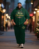 Big & Tall Men's Merry Christmas Letter Print Cardigan Hoodie Suit