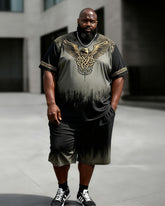 Big & Tall Men's Eagle Totem Gradient Print Crewneck Short-Sleeve T-Shirt And Shorts Set