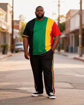 Big & Tall Men's Pan-African Four-Color Vertical Print T-Shirt Pants Set