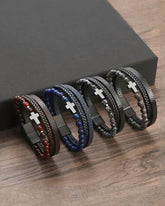 Cross Multi-Layer Black Gallstone Woven Tiger's Eye Grinding Stone Bracelet