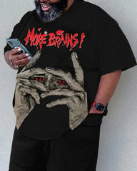 Big & Tall Men's Black Bottom Dark Letter Print Round Neck Short Sleeve T-Shirt Shorts Set