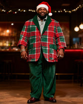 Big & Tall Men's Christmas Red And Green Print Suit
