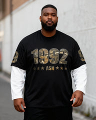 Big & Tall Men's Camouflage 1992 Printed Fake Two-piece Long-sleeved T-shirt