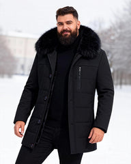 Big & Tall Men's Fur Collar Padded Camel Wool Coat