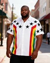 Big & Tall Men's Pan African Star-striped Contrast Printed Short Sleeve Shirt