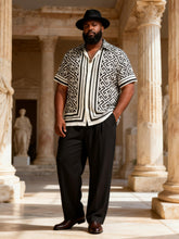 Big & Tall Men's Black And White Patchwork Printed Short Sleeve Shirt Trousers Suit