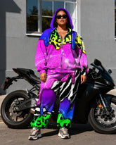 Women's Plus Size Rose Graffiti Abstract Print Cardigan Hoodie Set