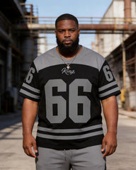 Big & Tall Men's Grey-Black Colorblock 66 Printed T-Shirt Pants Set