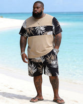 Big & Tall Men's Colorblock Fern Print Round Neck Short Sleeve T-Shirt Shorts Set