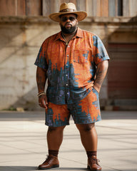 Big & Tall Men's Color Contrast City Architecture Printed Short Sleeve Shirt Shorts Set